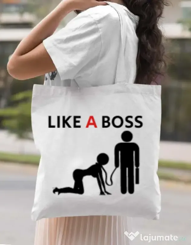 Sacosa din panza Like a boss Alb