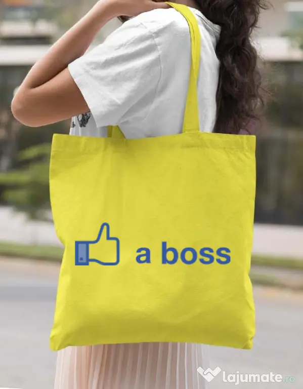 Sacosa din panza Like a boss Facebook Galben
