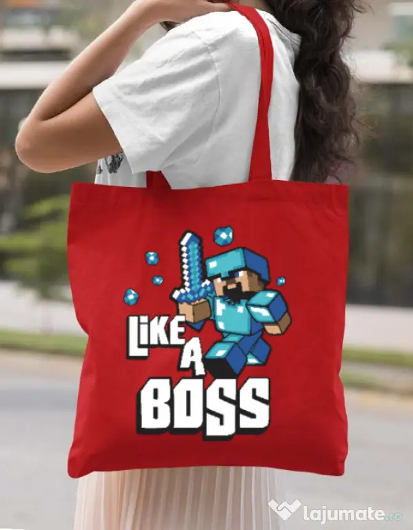 Sacosa din panza Like a boss Rosu