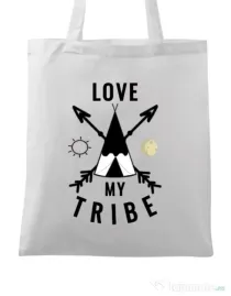 Sacosa din panza Love my tribe Alb