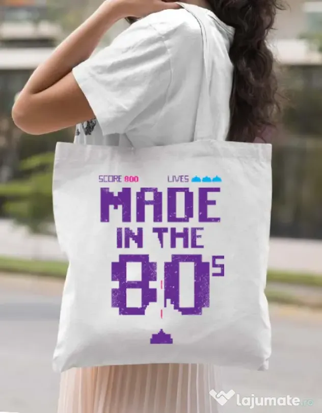 Sacosa din panza Made in the 80s Alb