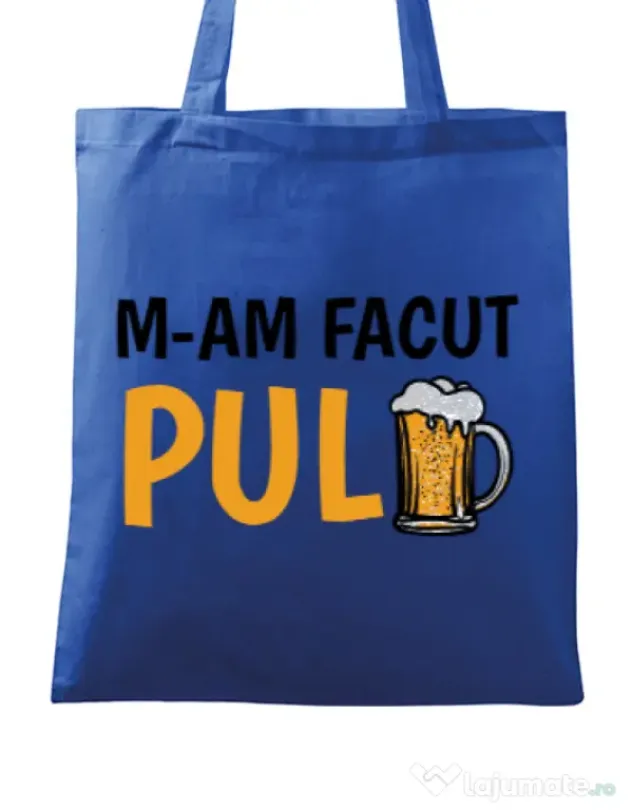 Sacosa din panza M-am facut pulbere Albastru regal