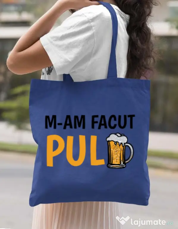Sacosa din panza M-am facut pulbere Albastru regal