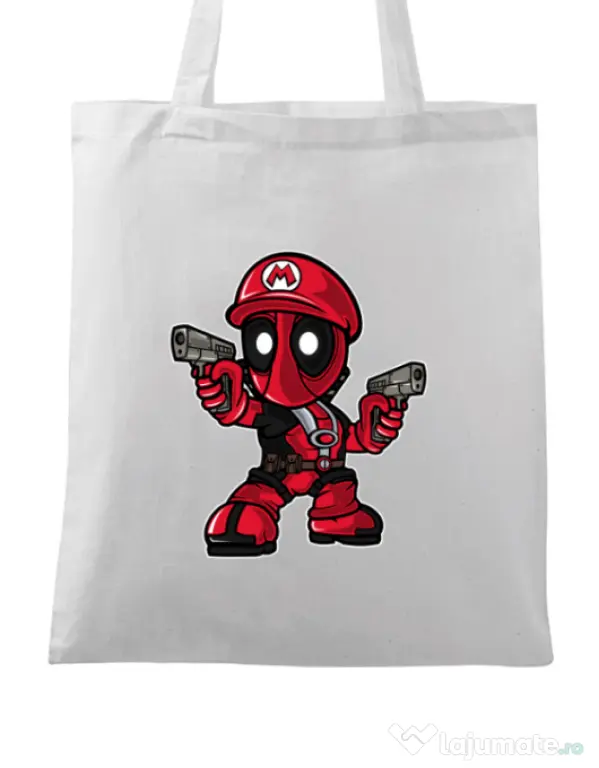 Sacosa din panza Mario Deadpool Alb