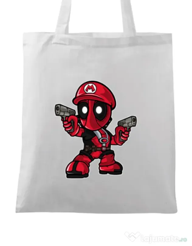 Sacosa din panza Mario Deadpool Alb