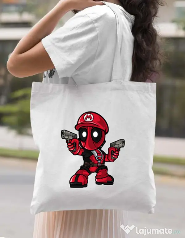 Sacosa din panza Mario Deadpool Alb