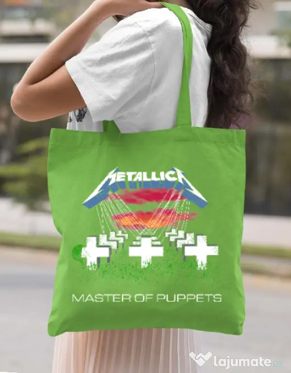Sacosa din panza Master of puppets Verde mar