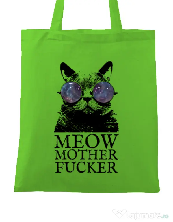 Sacosa din panza Meow motherfucker Verde mar