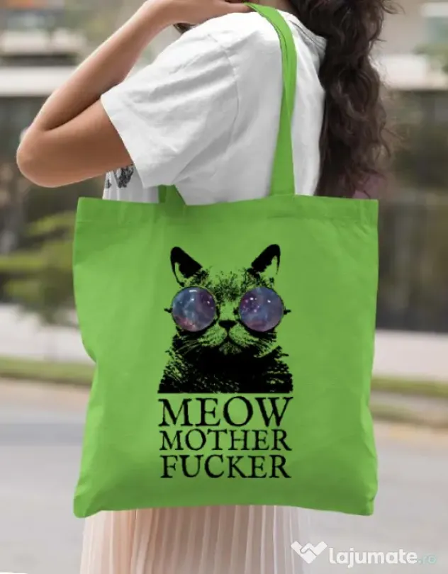 Sacosa din panza Meow motherfucker Verde mar