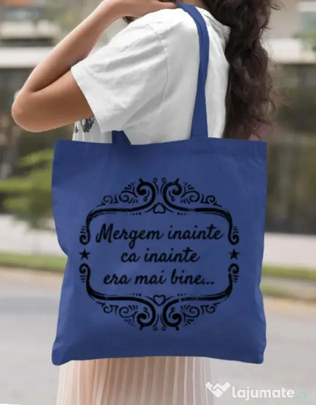 Sacosa din panza Mergem inainte Albastru regal