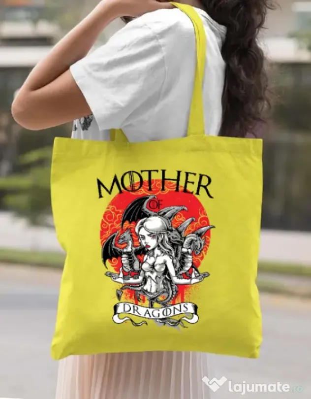 Sacosa din panza Mother of dragons Galben
