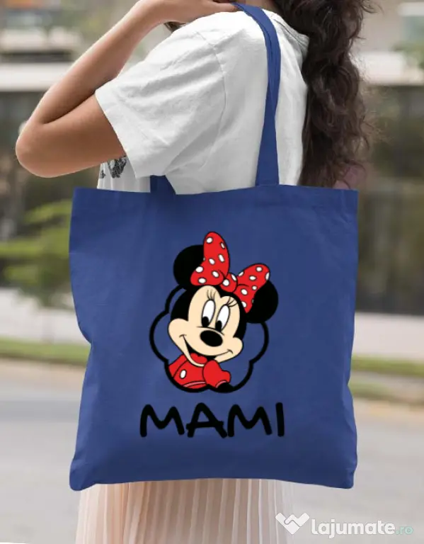 Sacosa din panza Mouse mommy Albastru regal