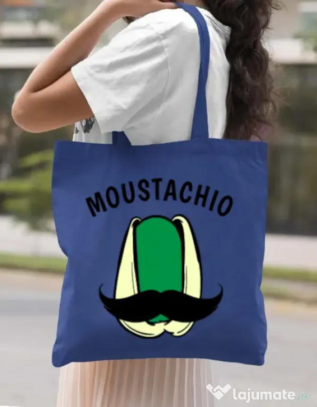 Sacosa din panza Moustachio Albastru regal