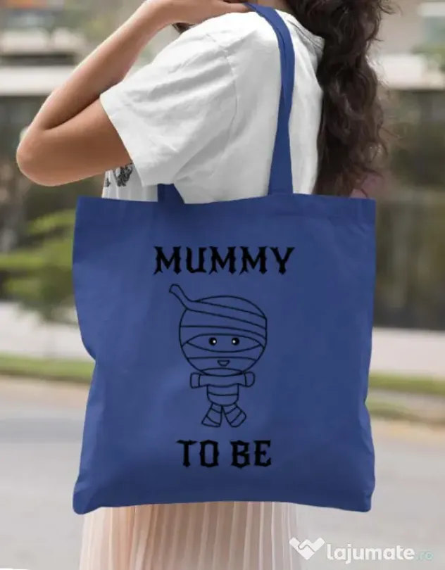 Sacosa din panza Mummy to be boy Albastru regal