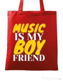 Sacosa din panza Music is my boyfriend Rosu
