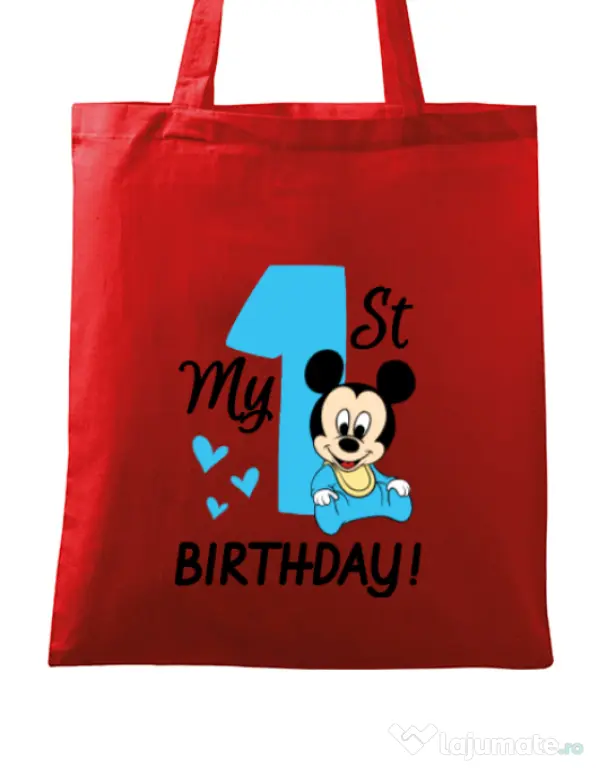 Sacosa din panza My first birthday Rosu