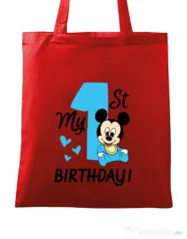 Sacosa din panza My first birthday Rosu