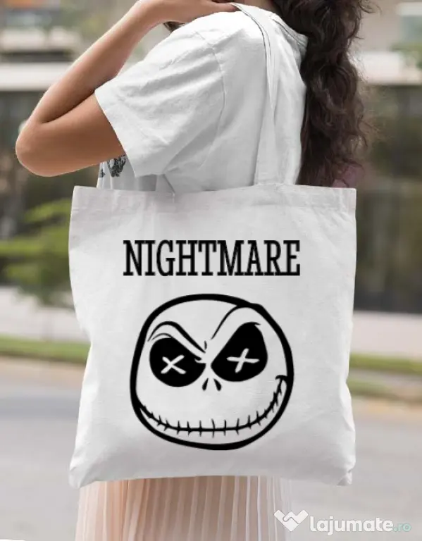 Sacosa din panza Nightmare Alb