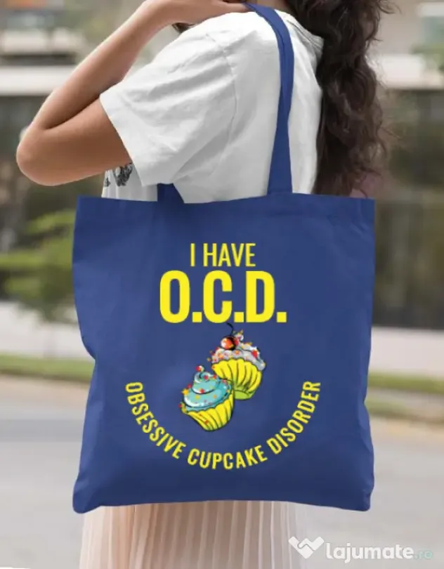 Sacosa din panza Obsessive cupcake disorder Albastru regal