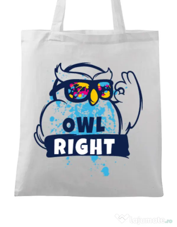 Sacosa din panza Owl right Alb