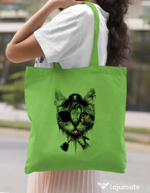 Sacosa din panza Piratecat Verde mar