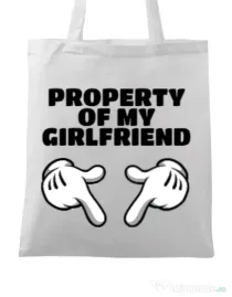Sacosa din panza Property of my girlfriend Alb