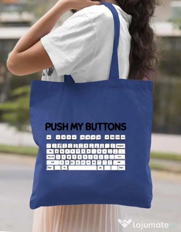 Sacosa din panza Push my buttons Albastru regal