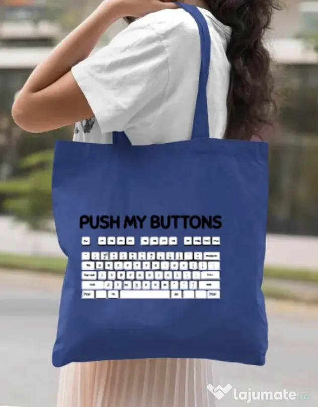 Sacosa din panza Push my buttons Albastru regal
