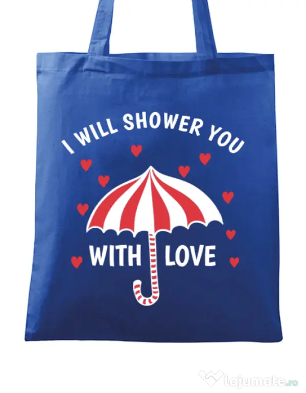 Sacosa din panza Raining love Albastru regal
