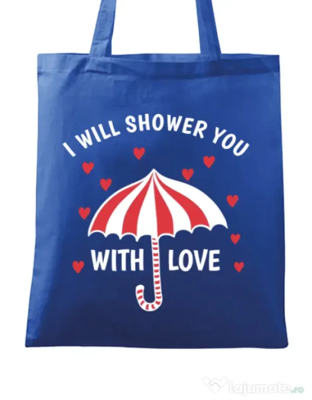 Sacosa din panza Raining love Albastru regal