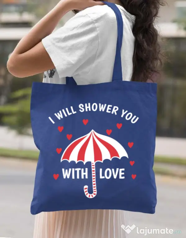 Sacosa din panza Raining love Albastru regal