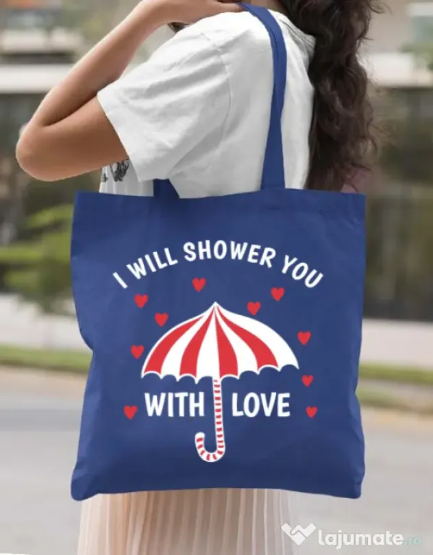 Sacosa din panza Raining love Albastru regal