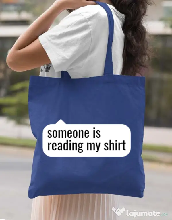 Sacosa din panza Reading my shirt Albastru regal