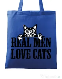 Sacosa din panza Real men love cats Albastru regal