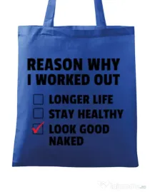 Sacosa din panza Reason why I work out Albastru regal