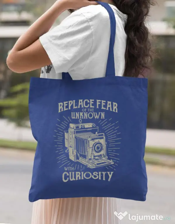 Sacosa din panza Replace Fear Albastru regal