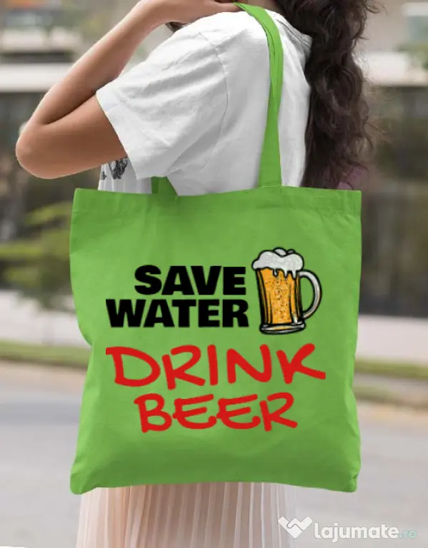 Sacosa din panza Save water Verde mar