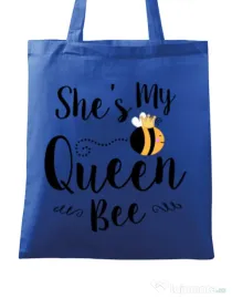 Sacosa din panza She is my queen bee Albastru regal