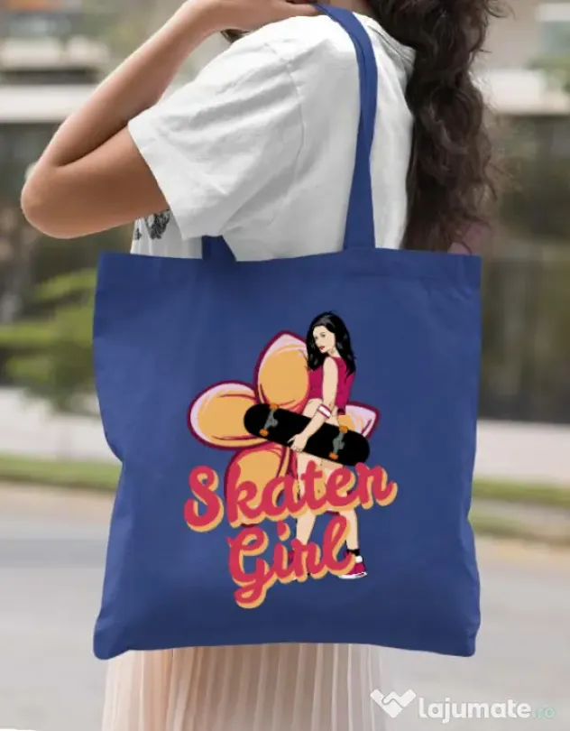 Sacosa din panza Skater Girl Albastru regal