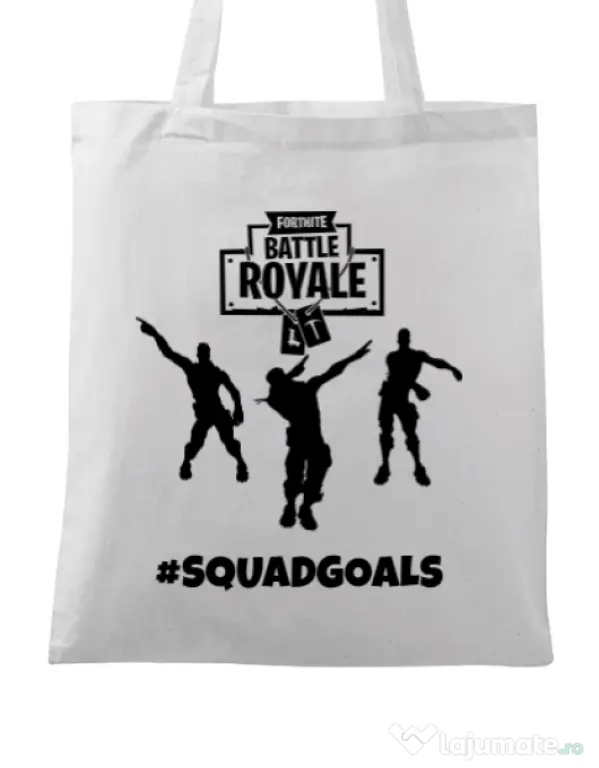 Sacosa din panza Squad goals Alb