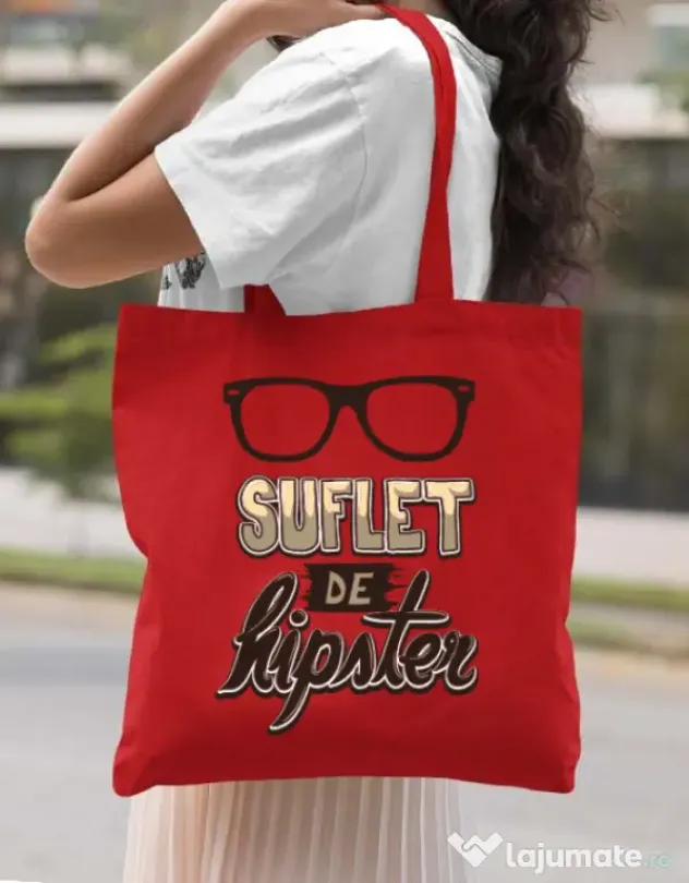 Sacosa din panza Suflet de hipster Rosu