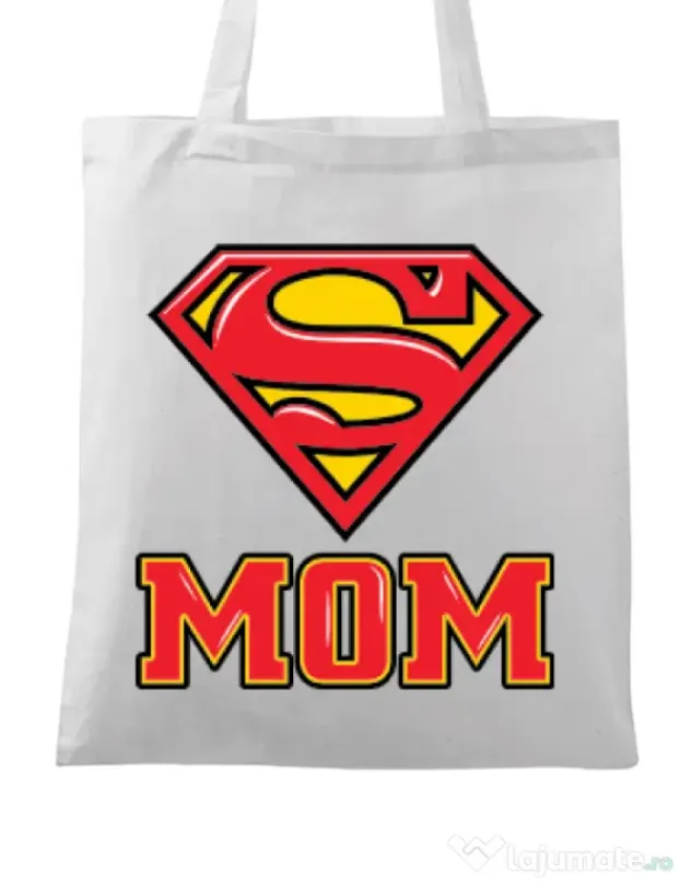 Sacosa din panza Super mom Alb