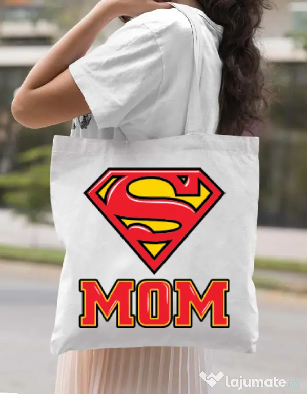 Sacosa din panza Super mom Alb
