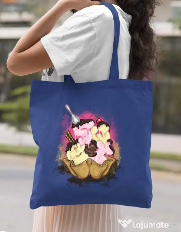 Sacosa din panza sweet ice cream lettering Albastru regal