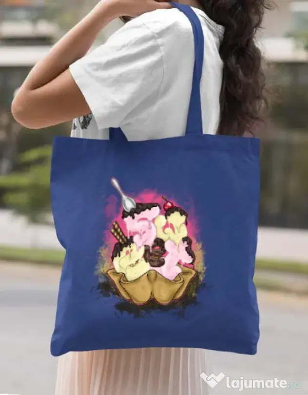 Sacosa din panza sweet ice cream lettering Albastru regal