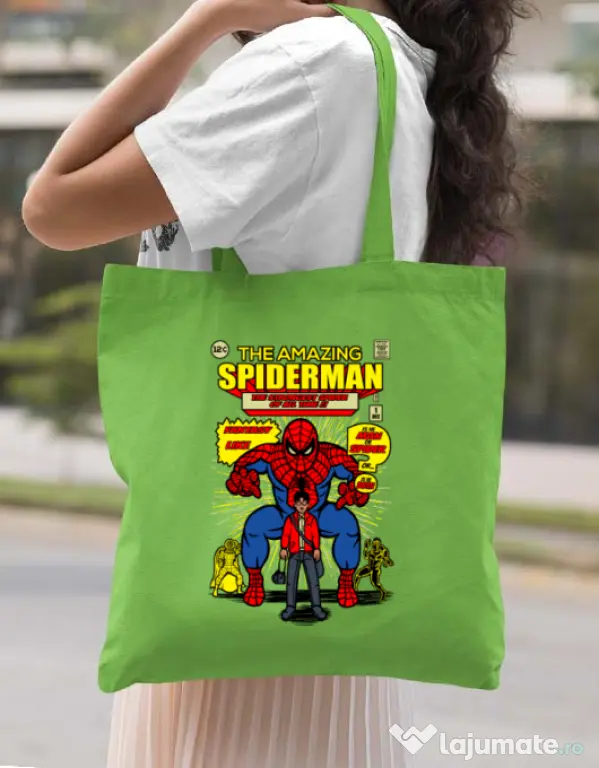 Sacosa din panza The Amazing Spiderman Verde mar