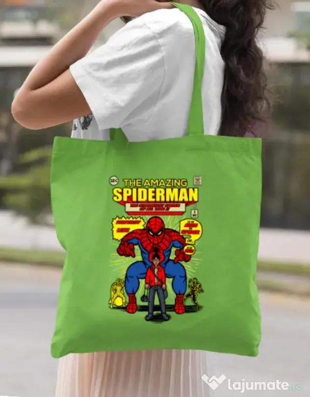 Sacosa din panza The Amazing Spiderman Verde mar