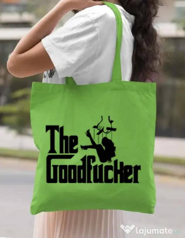 Sacosa din panza The goodfucker Verde mar