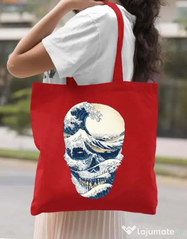 Sacosa din panza The Great Wave off Skull Rosu