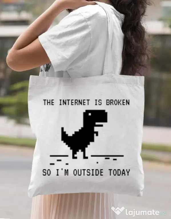 Sacosa din panza The internet is broken Alb